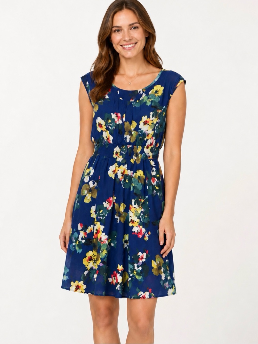 ANTHROPOLOGIE MAEVE | Evaline Floral Print Cap Sleeve Chiffon Dress Sz. Medium